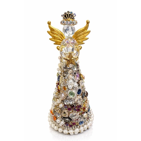 Other - One of a Kind Jeweled Angel Figurine Rhinestone Pearl Gold Wings Decor 10"